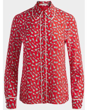 Alice + Olivia Willa Placket Top - Red