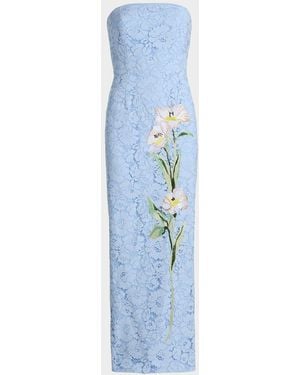 MILLY Dolores Strapless Floral Lace Midi Dress - Blue