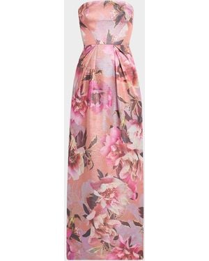 Aidan Mattox Strapless Floral-Print Shimmer Gown - Pink
