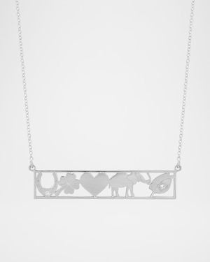 Jennifer Meyer 18K Diamond Good Luck Bar Necklace - White