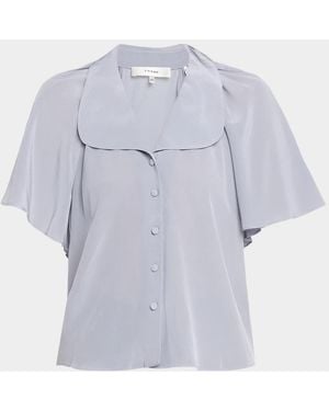 FRAME Silk Peter Pan-Collar Gala Shirt - Blue