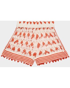 Ramy Brook Cordelia Crochet Coverup Mini Shorts - Red