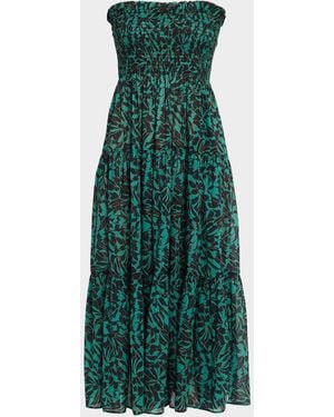 Ulla Johnson Lucca Smocked Strapless Midi Dress - Green