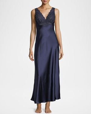 Christine Lingerie Bijoux Lace-Trim Nightgown - Blue