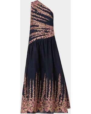 Shoshanna Henderson One-Shoulder Floral Jacquard Midi Dress - Blue