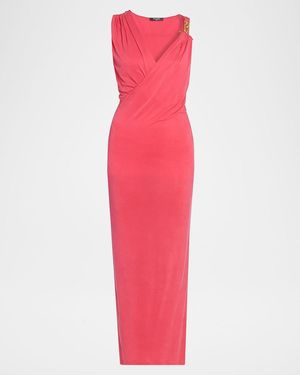 Balmain Chain-Strap Draped Jersey Ankle Dress - Pink
