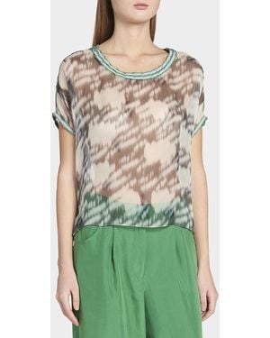 Giorgio Armani Abstract Leopard Print Sheer Blouse - Green