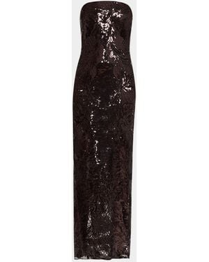 Elie Saab Sequined Lace Strapless Column Gown - Brown