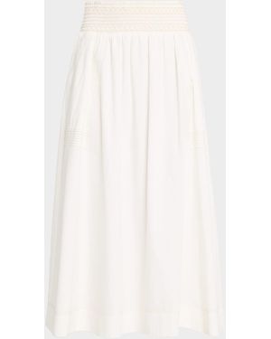 Ramy Brook Galia Smocked Cotton Poplin Midi Skirt - White