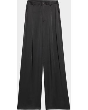 LAPOINTE Pleated Wide-Leg Satin Pants - Gray