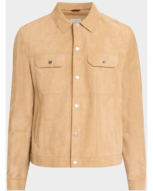 Brunello Cucinelli Apos;S Leather Snap-Front Jacket - Natural