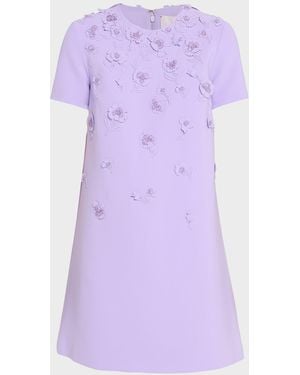 Carolina Herrera Carnation Embroidered Short-Sleeve Mini Dress - Purple