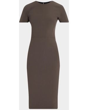 Victoria Beckham Claude Short-Sleeve Wool-Blend Midi Dress - Brown