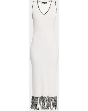 Toccin Ashtin Fringe-Hem Ribbed Midi Dress - White