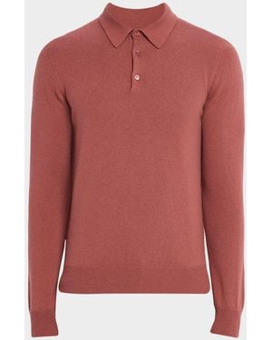 Neiman Marcus Cashmere Long-Sleeve Polo Sweater - Pink