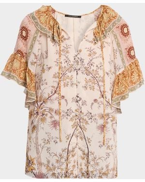 Kobi Halperin Verity V-Neck Ruffle Sleeve Blouse - Natural