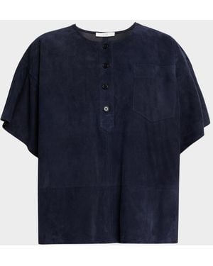 Co. Short-Sleeve Suede Henley Box Shirt - Blue
