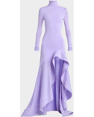 Stella McCartney Crepe Jersey Frill Long-Sleeve High-Low Dress - Purple