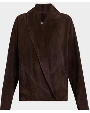 Co. Shawl-Lapel Suede Wrap Jacket - Brown