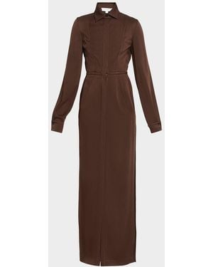 Michael Kors Split-Sleeve Techno Maxi Shirtdress - Brown