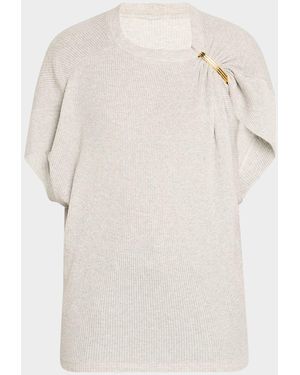 Brandon Maxwell The Faye Asymmetric T-Shirt With Shoulder Hardware - White