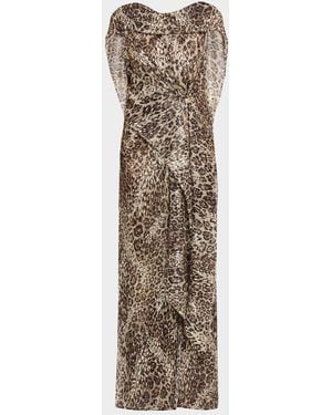 Talbot Runhof Metallic Leopard-Print Draped Maxi Dress - Natural