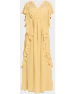 Emanuel Ungaro Saffron Draped Ruffle Maxi Dress - Yellow