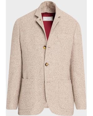 Brunello Cucinelli Apos;S Cashmere And Silk Diagonal Stripe Sport Coat - Natural