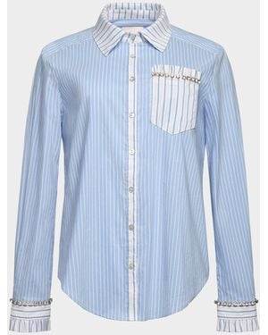 Cinq À Sept Dorsia Crystal-Embellished Pinstripe Button-Front Shirt - Blue