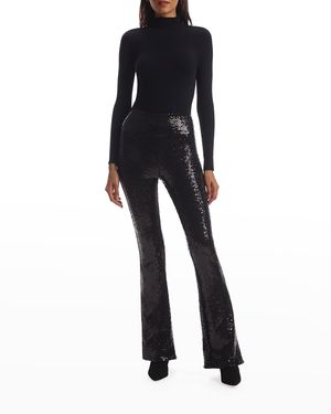 Commando Sequin Flare High-Rise Leggings - Black