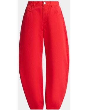 Alaïa Tinted Denim Barrel-Leg Pants - Red