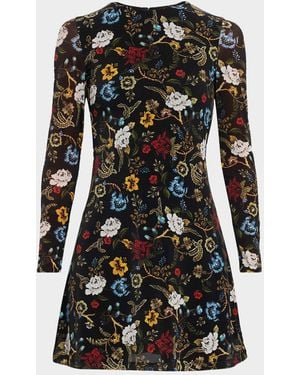 Alice + Olivia Delora Long-Sleeve Mesh Mini Dress - Black