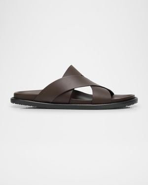 Stuart Weitzman Apos;S Berkley Leather Criss-Cross Slide Sandals - Brown