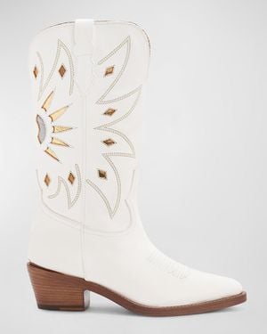 Partow Abigail Leather Metallic Cutout Western Boots - White
