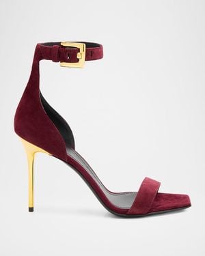 Balmain Suede Ankle-Strap Sandals - Pink