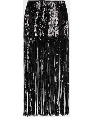 Alice + Olivia Kendra Sequined Fringe Maxi Skirt - Black