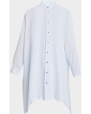 Eskandar Wide A-Line Collarless Midi Shirtdress - White