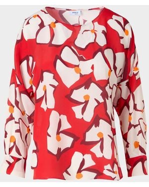 Akris Punto Papercut Flower Print Viscose-Silk Crepe De Chine Blouse - Red
