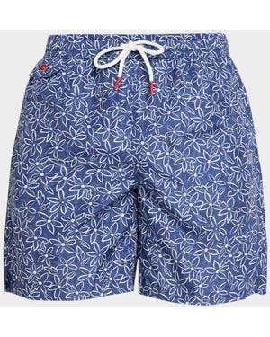 Kiton Apos;S Floral Polyester Swim Trunks - Blue