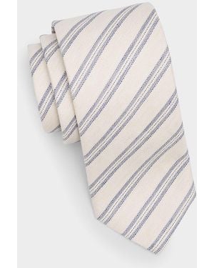 Canali Apos;S Striped Woven Silk Tie - White