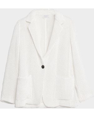 Brunello Cucinelli Cotton Net Single-Breasted Blazer Jacket - White