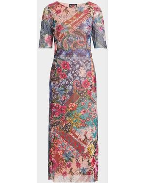 Johnny Was Astrid Printed A-Line Midi Dress - Red