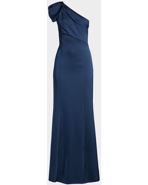 Aidan Mattox One-Shoulder Mermaid Gown - Blue