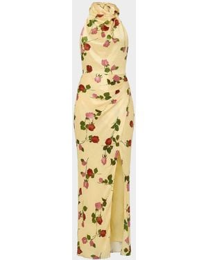 Nicholas Galilea Halterneck Floral A-Line Gown - Metallic