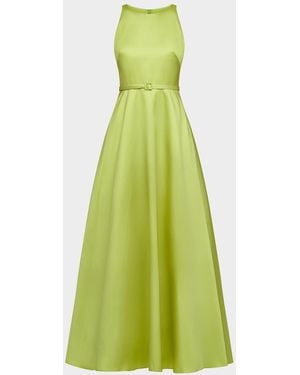 THEIA Minta Sleeveless Mikado Halter Gown - Green