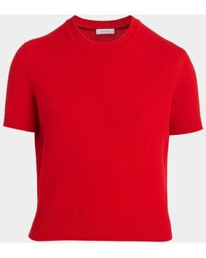 Ferragamo Short-Sleeve Cashmere Crewneck Sweater - Red