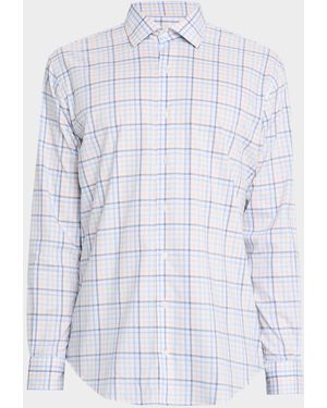 Peter Millar Apos;S Warren Crown Lite Cotton-Stretch Plaid Sport Shirt - Blue