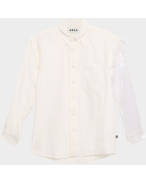 Area Deconstructed Sequined Sleeve Button-Down Shirt - Natural