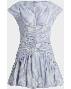 AMUR Rowyn Striped Ruched Bubble Mini Dress - Blue
