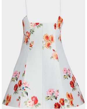 Brandon Maxwell The Zinnia Floral Wool-Silk Faille Mini Dress - White